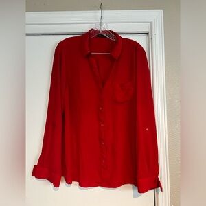 The Limited Red Button Down Sheer Blouse